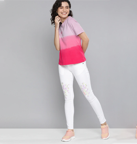 HERENOW Women Lavender Pink Colourblocked Pure Cotton T-shirt